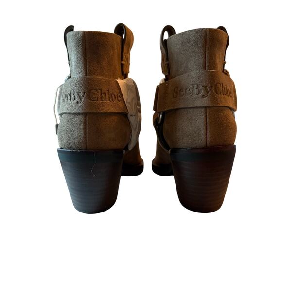 See by Chloé Ankle Boots Taupe Suede Western Luxury Block Heel Size 36 6 NIB - Picture 3 of 9